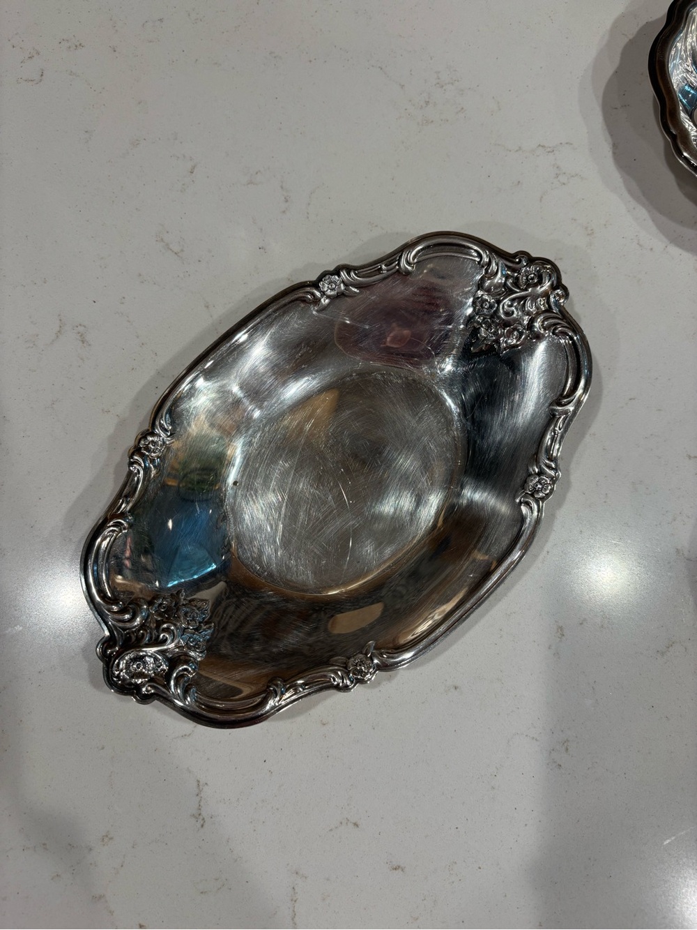 Ornate Decorative Silver-Color Serving Platter